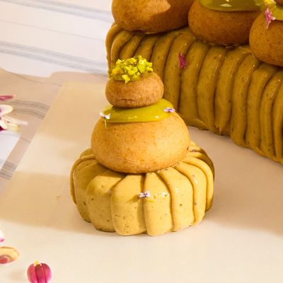 Pistachio Blackcurrant Religieuse Slice