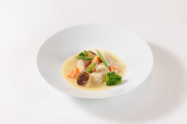 Chicken Tenders Fricassee and Steamed Vegetables
