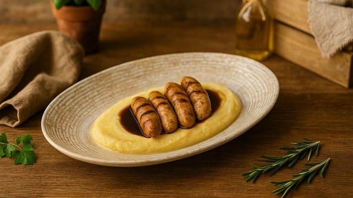 Banger & Mash ไส้กรอกไก่ย่าง เสิร์ฟพร้อมมันบดและเกรวี