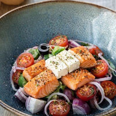 Greek Salad with Salmon