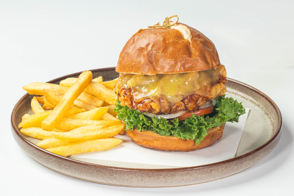 Crispy Chicken Burger In Pretzel Bun