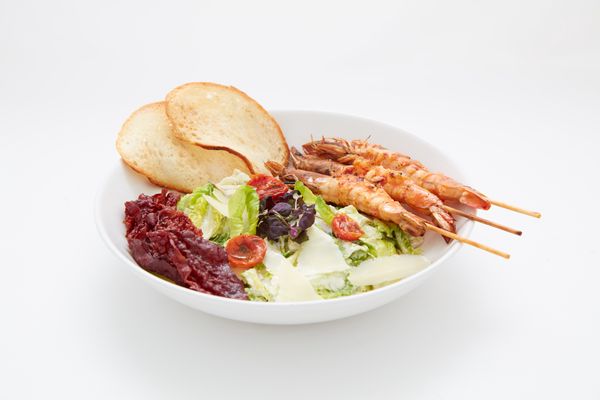 Our Caesar Salad Prawns
