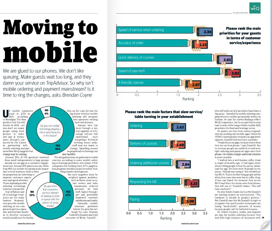 Mobile ordering survey from The Caterer highlights wi-Q as a leading hospitality solution